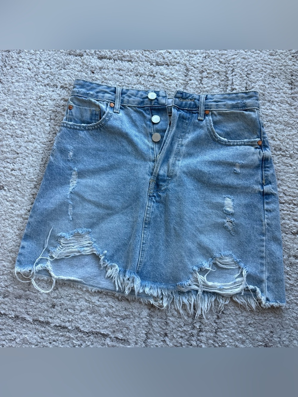 stradivarius Light Blue Distressed Denim Mini Skirt